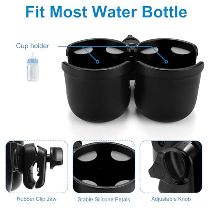 Accmor Stroller Cup Holder, Drinks Holder Bike Walker Wheelchair - color: All Black-Double Holder