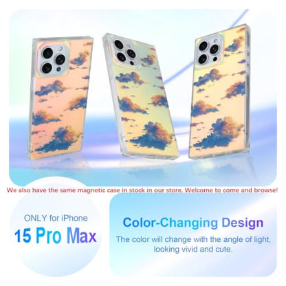 Cute Rectangle Case for iPhone 15 Pro Max Case, Iridescent Clouds | Twilight Sun Set Sky Pattern Design, Aesthetic Girly Matte Glitter Protective Phone Cover for Women Girls - size: iPhone 15 Pro Max