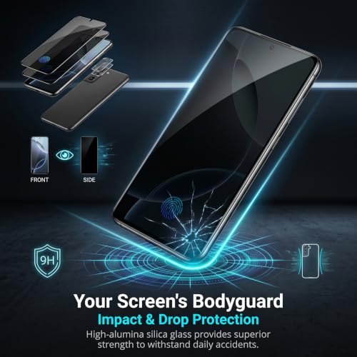 (2+2Pack) Galaxy S22 Privacy Screen Protector Tempered Glass, with 2 Pack Camera Lens Protector, 9H Hardness 2D Curved Full Coverage Bubble Free Support Fingerprint, for Galaxy S22 5G 6.1 Inch