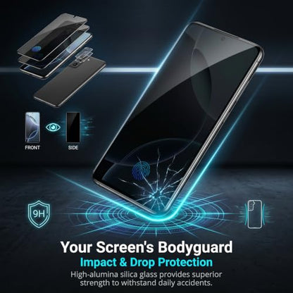 (2+2Pack) Galaxy S22 Privacy Screen Protector Tempered Glass, with 2 Pack Camera Lens Protector, 9H Hardness 2D Curved Full Coverage Bubble Free Support Fingerprint, for Galaxy S22 5G 6.1 Inch