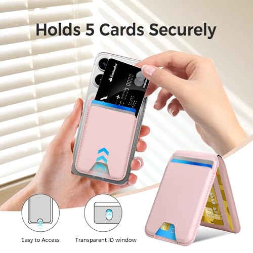 for MagSafe Wallet，Leather Magnetic Wallet for Phone with Adjustable Stand，5 Magnetic Credit Card Holder RFID Blocking for iPhone 17 16 15 14 13 12 Pro Max Air Series Cases(Slim-Pink) - color: Slim-Pink