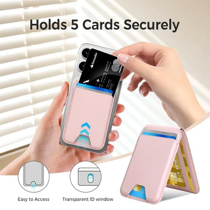 for MagSafe Wallet，Leather Magnetic Wallet for Phone with Adjustable Stand，5 Magnetic Credit Card Holder RFID Blocking for iPhone 17 16 15 14 13 12 Pro Max Air Series Cases(Slim-Pink) - color: Slim-Pink