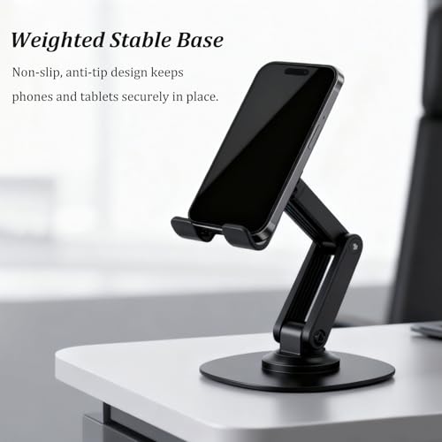 2-Pack Desk Phone Stand - Black and White, Adjustable Foldable Mobile Holders with 360° Rotating Base for All Smartphones