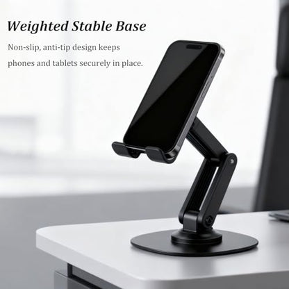 2-Pack Desk Phone Stand - Black and White, Adjustable Foldable Mobile Holders with 360° Rotating Base for All Smartphones