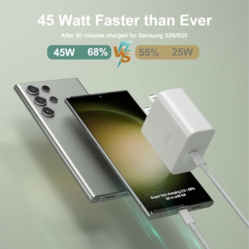 45W Samsung Super Fast Charger,Android Charger Fast Charging Block 45W USB C Type C Wall Charger Power Adapter Wall Plug for Samsung Galaxy S26 Ultra/S26+/S25/S24/S23/S22/Z Fold8 Ultra/Flip8,Tab S11