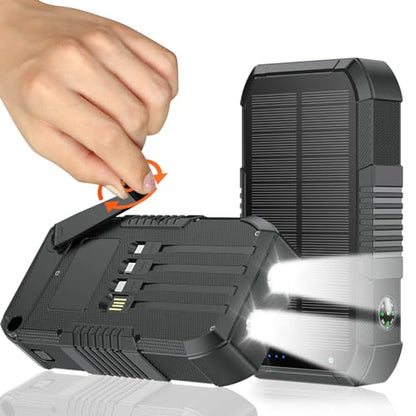 Solar Power Bank 66800mAh Built in Hand Crank for Camping and Hiking - color: Black