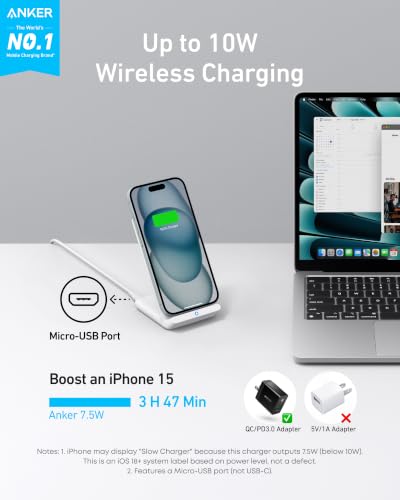 Anker 313 Qi-Certified 10W Max Wireless Charger Stand - color: White, size: 1pack