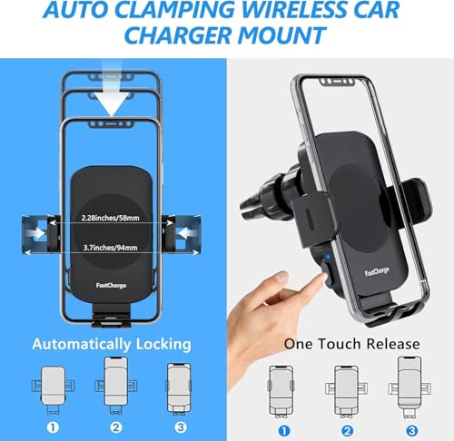 Wireless Car Charger, Fast Charging 15W Auto Clamping Car Charger Phone Holder Phone Mount for iPhone16 15 14 13 12 11 Pro Max Xs, Samsung Galaxy S24 Ultra S23 S22 S21 S20 S10+ Note 9, etc - color: Black-1