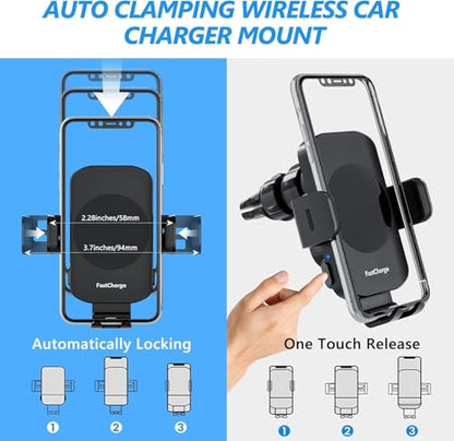 Wireless Car Charger, Fast Charging 15W Auto Clamping Car Charger Phone Holder Phone Mount for iPhone16 15 14 13 12 11 Pro Max Xs, Samsung Galaxy S24 Ultra S23 S22 S21 S20 S10+ Note 9, etc - color: Black-1