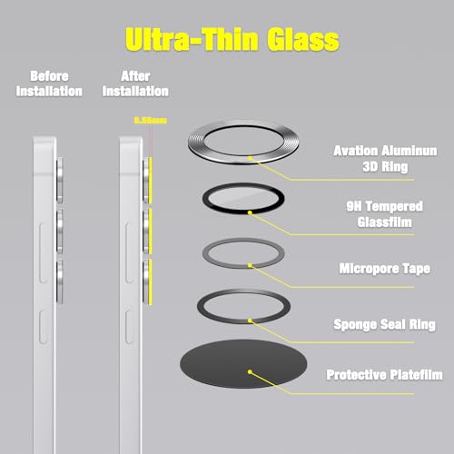 Camera Lens Protector for Samsung Galaxy S25 Ultra 5G, 9H Tempered Glass Individual Metal Ring Camera Cover, Case Friendly Camera Protector for Galaxy S25 Ultra - Titanium Whitesilver