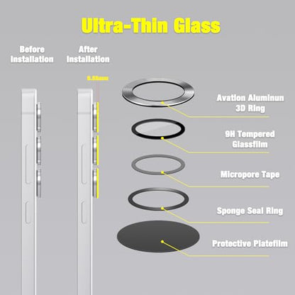 Camera Lens Protector for Samsung Galaxy S25 Ultra 5G, 9H Tempered Glass Individual Metal Ring Camera Cover, Case Friendly Camera Protector for Galaxy S25 Ultra - Titanium Whitesilver