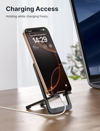 JSAUX Fold-Flat Cell Phone Stand, Adjustable Desk Holder-Black - color: Black, size: 1-PACK