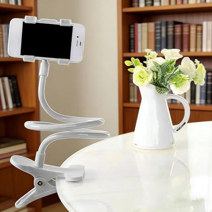 Gooseneck Phone Holder for Bed, Adjustable Clamp for Desk - 360° Cell Phone Clips Bed Stand Holder, Mount Stand Long Flexible Lazy Arm Clips Holder for Cellphone (White) - color: White