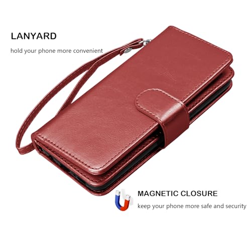 Njjex Galaxy A36 5G Case, for Samsung Galaxy A36 5G Wallet Case, [9 Card Slots] PU Leather ID Credit Holder Folio Flip [Detachable] Kickstand Magnetic Phone Cover & Lanyard for Samsung A36 [Wine Red] - color: Wine Red