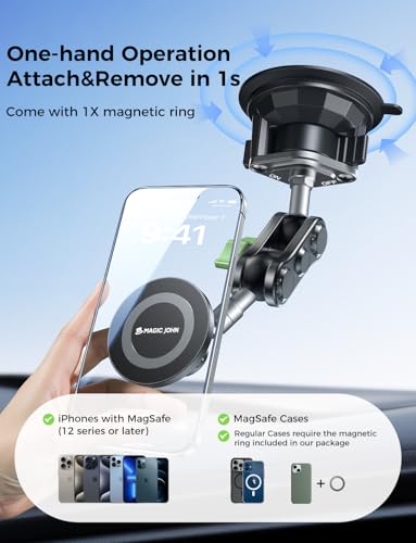 MAGIC JOHN Magnetic Car Phone Holder, Windshield Metal Suction Cup Mount - style: Standard
