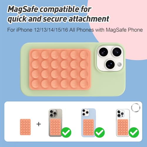 Magnetic Suction Phone Mount for MagSafe Case,Silicone Sticky (Orange) - color: Orange