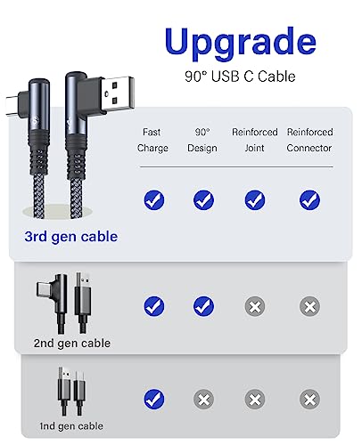 USB to USB C Cable 3.1A Fast Charge Right Angle CarPlay 3.3ft 2-Pack Grey - color: Grey, size: 3.3ft+3.3ft