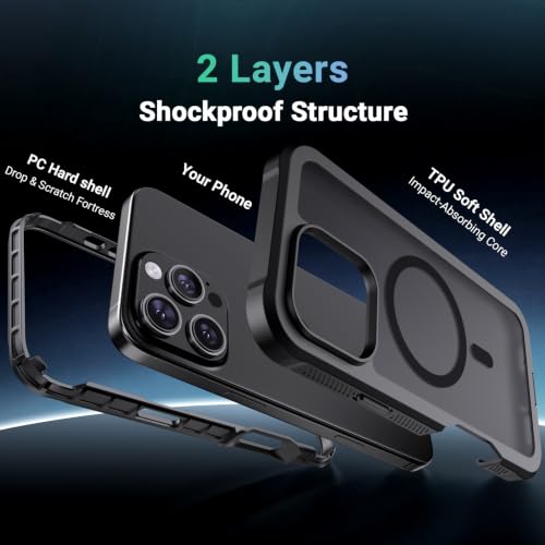 jaroco Magnetic for iPhone 16 Pro Max Case Heavy Duty Protection Black | Compatible with MagSafe,Military Grade Drop Protection,Translucent Matte,Non-Slip,Shockproof 2-Layer Durable Bumper Case - color: Black, size: iPhone 16 Pro Max