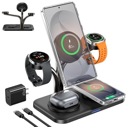 Meifigno 45W 5 in 1 Magnetic Charging Station for Samsung, Dual Phone & Galaxy Watch Wireless Charger Stand, Fast Mag-Safe Charger for Galaxy S26 Ultra/S25/Z Fold7/Flip7, Galaxy Watch Ultra/8/7 & Buds