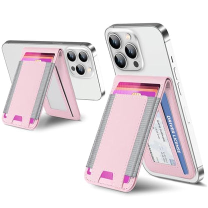 for MagSafe Wallet with Adjustable Stand, 9 Card Holder, Open ID Window - color: Soft Blush Pink