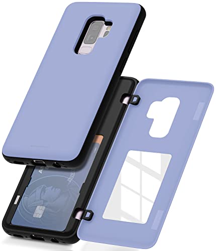 GOOSPERY Magnetic Door Bumper Compatible with Galaxy S9 Plus, Card Holder Wallet Case Easy Magnet Auto Closing Protective Dual Layer Sturdy Phone Back Cover - Purple - color: Purple, size: Galaxy S9 Plus
