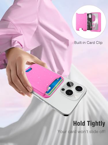 TopMade for Magsafe Wallet, Sparkle Magnetic Card Holder for iPhone 17, iPhone 16/15/14/13/12 Series, Leather Magnetic Phone Wallet with Powerful Magnet, RFID Blocking, Fit 4 Cards, Glitter Pink - color: Glitter Pink