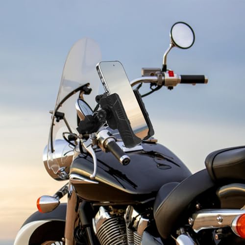 Motorcycle Bike Phone Mount with Vibration Dampener,360°Adjustable Dual Ball Head & Anti-Shock Handlebar Holder for Bicycle Scooter ATV Fit For (5.4-7.2")iPhone 16/15/14/13 Pro Max,M8x1.25, 75024 - size: Phone Holder M8