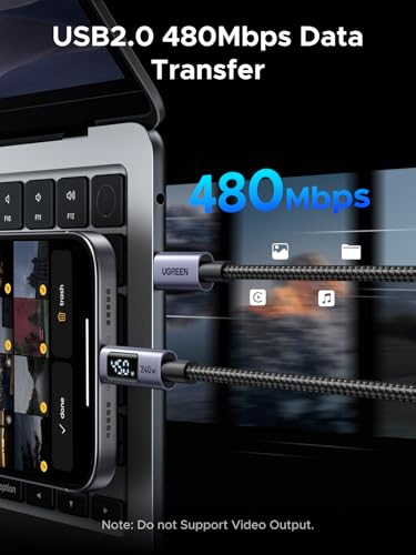 UGREEN USB C 240W Cable with Digital Display, PD 100W Fast Charging, 6.6FT - size: 6.6FT