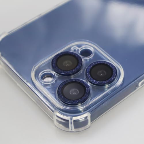 BONVAN for iPhone 15 Pro / 15 Pro Max / 14 Pro / 14 Pro Max Camera Lens Protector Bling Glitter Metal Crystal Tempered Glass Screen Accessories Lens Cover (DK.Blue) - color: DK.Blue