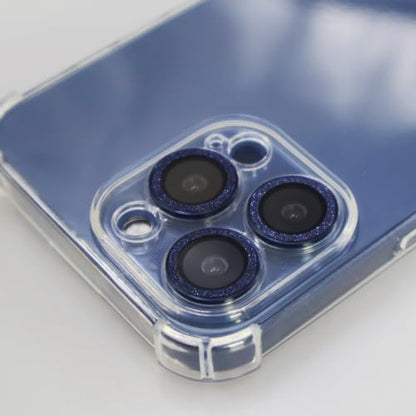 BONVAN for iPhone 15 Pro / 15 Pro Max / 14 Pro / 14 Pro Max Camera Lens Protector Bling Glitter Metal Crystal Tempered Glass Screen Accessories Lens Cover (DK.Blue) - color: DK.Blue