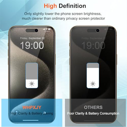 WHPXJY for [2 Pack] Privacy Screen Protector for iPhone 15/15 Pro, Anti Spy, Anti-Scratch, Touch Sensitive, No Bubbles, Easy to Install, Private Tempered Glass Film Screen Accessories 6.1-inch - size: iPhone 15 Pro -6.1Inch