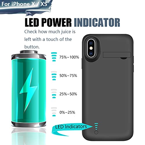 Battery Case for iPhone X & iPhone Xs, 5000mAh Rechargeable Extended Battery Charging Charger Case, Add 2X Extra Juice, Support Wired Headphones (5.8 inch) Black