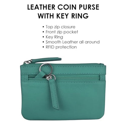 ili New York Leather Mini Compact Coin Purse - Aqua - color: Aqua