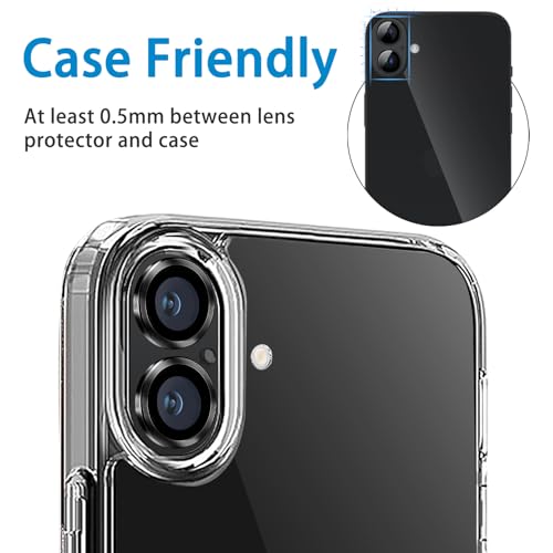 Designed for iPhone 16 and 16 Plus Camera Lens Protector, Metal Lens Cover 9H Tempered Glass Camera Cover Anti Scratch Shockproof Screen Protector - color: Black
