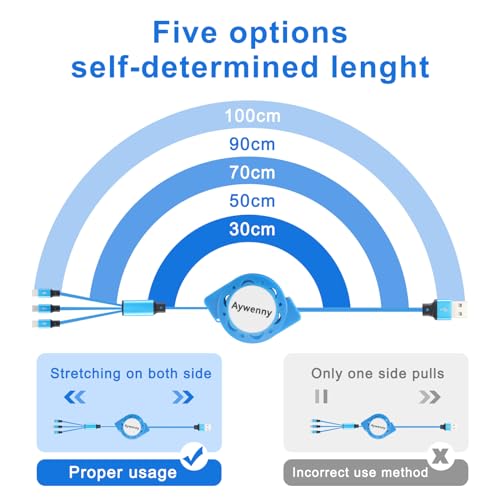 USB C Splitter Multi Charging Cable,3 in 1 Fast Charging Cord,3.3Ft 3 Pack - color: Blue