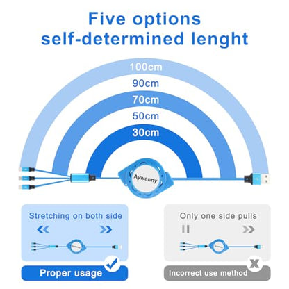 USB C Splitter Multi Charging Cable,3 in 1 Fast Charging Cord,3.3Ft 3 Pack - color: Blue