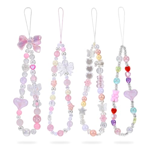 Pink Beaded Phone Wrist Straps, Y2K Phone Case Charms Camera Charm Strap, Lanyard Keychain Wristlet Aesthetic Cellphone Charm - style: 4 Pink Pink & Purple Dreamy