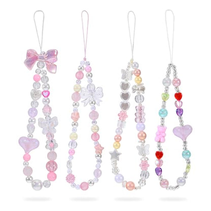 Pink Beaded Phone Wrist Straps, Y2K Phone Case Charms Camera Charm Strap, Lanyard Keychain Wristlet Aesthetic Cellphone Charm - style: 4 Pink Pink & Purple Dreamy