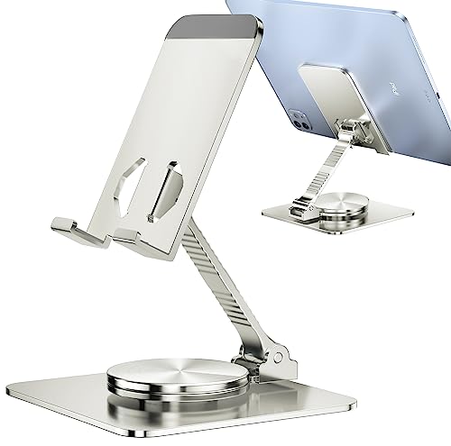 Rotatable Foldable Phone Stand for Desk, Fully Adjustable Desktop Holder Cradle Dock Compatible with iPhone 14 13 12 11 Pro Max Xr, Nintendo Switch, Tablets, All Phones(Silver) - color: Bright silver