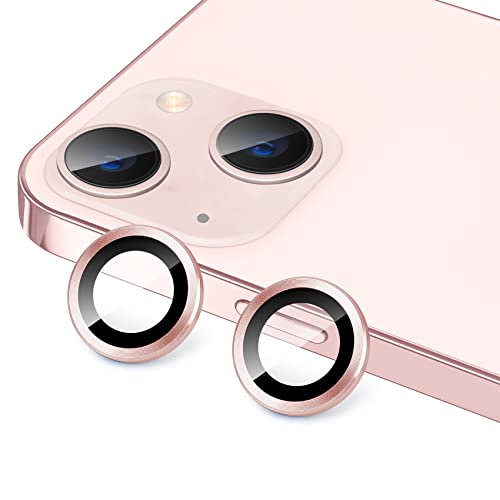 for iPhone 13 Mini/iPhone 13 Camera Lens Protector, Anti-Scratch 9H Tempered Glass Metal Camera Screen Protector Shockproof Cover Film Ring -2 Pcs Pink - color: Pink
