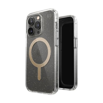 Speck Clear iPhone 14 Pro Max Case - Drop Protection, Scratch Resistant Dual Layer Slim Case for 6.7 Inch iPhones 14 Pro Max - MagSafe Compatible - Anti-Yellowing - Presidio Perfect Clear/Gold Glitter - color: Clear/Gold Glitter