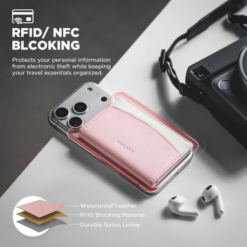 VULKIT Phone Card Holder Stick on Adhesive Credit Card Holder RFID Blocking Sticky Phone Wallet Compatible with iphone Leather Card Case for Women - color: Pink