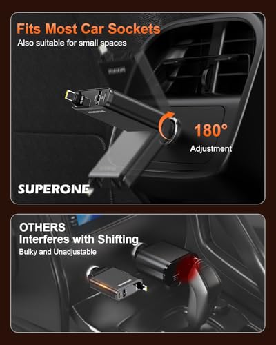 SUPERONE Car Charger USB C Fast Charge, Ultra-Slim Retractable Car Charger - color: Frosted Black