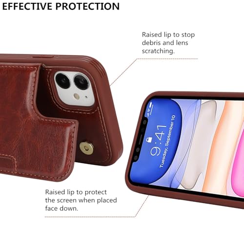 iCoverCase Compatible with iPhone 11 Case with Card Holder, Wallet Phone Case for Women Men RFID Blocking PU Leather Protective Case 6.1 Inch (Dark Brown) - color: Dark Brown