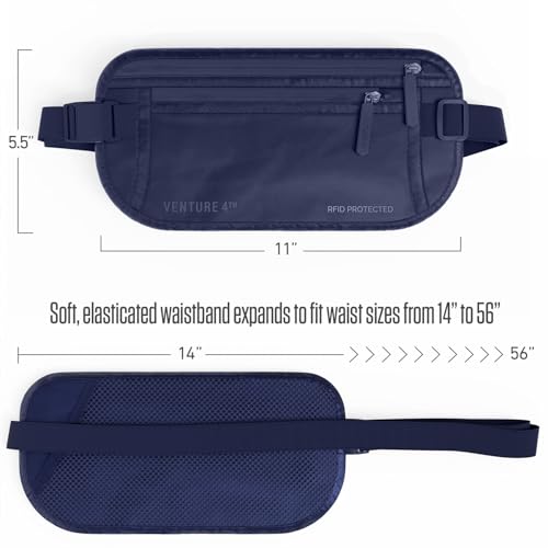 VENTURE 4TH Travel Money Belt, RFID Blocking Passport Holder - Sleek Navy - color: Sleek Navy Blue