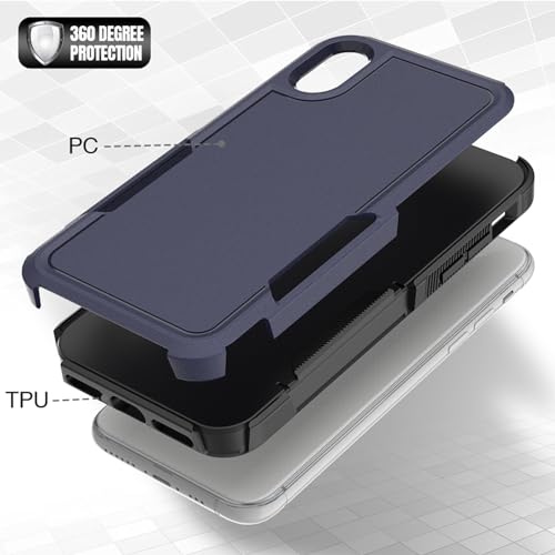for iPhone X/iPhone Xs Case: Dual Layer Protective Heavy Duty Cell Phone Case Shockproof Rugged Bumper Tough with Screen Protector - Military Grade Drop Tested for Appple iPhone X/iPhone Xs, Blue - color: Navy Blue (PC) + Black (TPU)