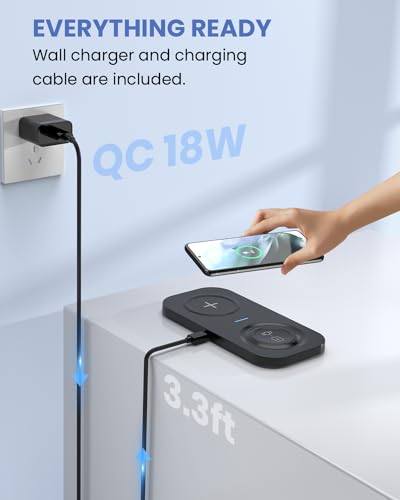 2-in-1 Wireless Charging Station for Samsung: TAMOXI Induction Charger Stand Fast Compatible with Galaxy S23/S22/S21/S20 Galaxy Watch/Buds - Carbon Black - style: for Samsung Watch