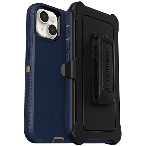 OtterBox iPhone 14 & iPhone 13 Defender Series Case - Blue Suede Shoes (Blue), Rugged & Durable, with Port Protection, Includes Holster Clip Kickstand - color: Navy