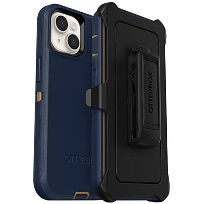 OtterBox iPhone 14 & iPhone 13 Defender Series Case - Blue Suede Shoes (Blue), Rugged & Durable, with Port Protection, Includes Holster Clip Kickstand - color: Navy