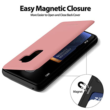 GOOSPERY Magnetic Door Bumper Compatible with Galaxy S9 Plus, Card Holder Wallet Case Easy Magnet Auto Closing Protective Dual Layer Sturdy Phone Back Cover - Pink - color: Pink, size: Galaxy S9 Plus